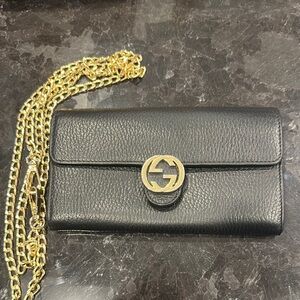 Gucci Black and Gold Chain Wallet